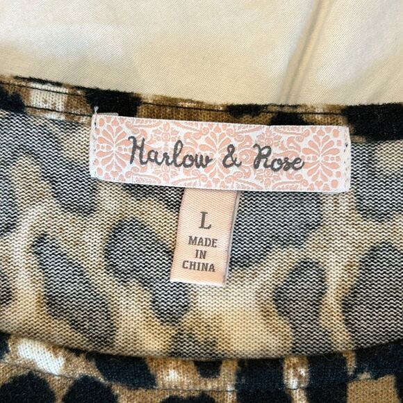 Harlow & Rose Crew Neck Long Sleeves Leopard Print Blouse Size Large - Picture 5 of 8